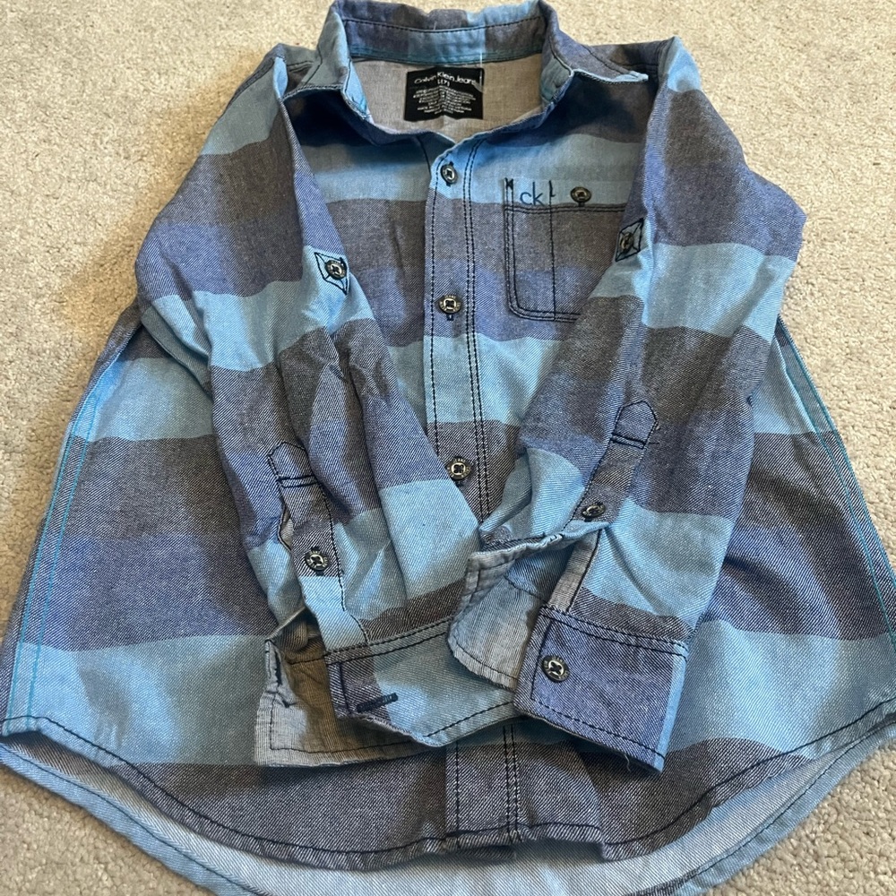 Calvin Klein Jeans  blue button down shirt for boys with adjustable sleeves